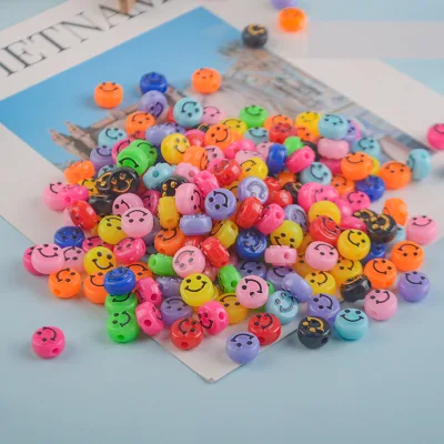 Fashion 6*10mm 500g/bag Acrylic Smiling Face Perforated Bead DIY Handmade Jewelry Accessories Children Channeling Beads Material