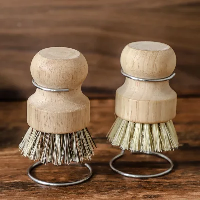 Wooden Handled Coconut Fiber Sisal Eco-Friendly Kitchen Dishwashing Pot Cleaning Brush with Drainage