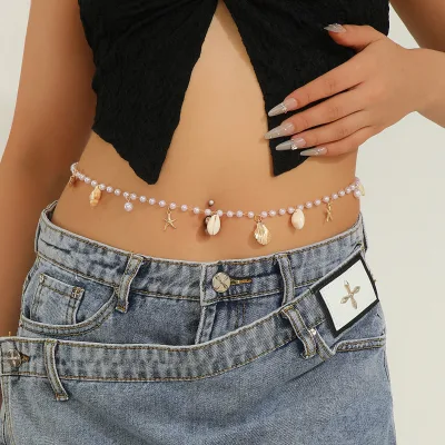 European American Style Beach Shell Starfish Waist Chain Ocean Pearl Conch Body Jewelry Waist Accessory for Women