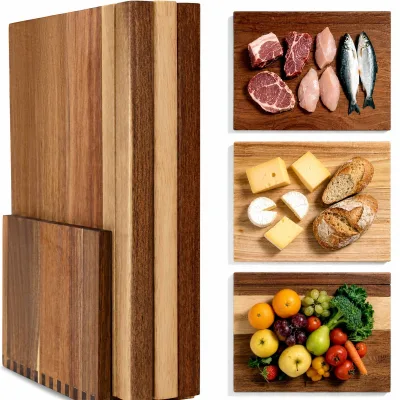 Book Cutting Board Set Wooden Stand Home Cooks | 3 Labeled Boards Fruits Veggies Meat Fish Bread Cheese Organized Prep No Cross