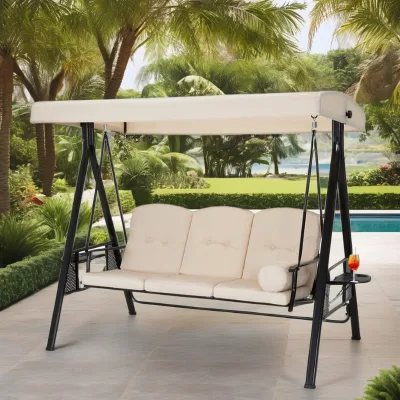 Zero Gravity 3 Seater Metal Frame Outdoor Swing with Canopy Fabric Upholstery Heavy Duty Construction for Garden & Patio