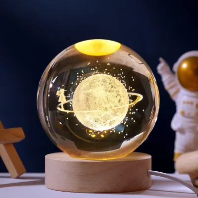 JAIYI Creative 3D Galaxy Crystal Ball 6CM Nightlight for Birthday Gift Bedroom Decoration Crystal Ball Light