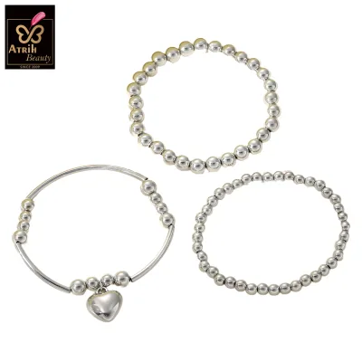 New Fashion 3pcs Gold-Plated Peach Heart Pendant Beaded Bracelet Set Round Charm Bangle for Women Jewelry Set Gift