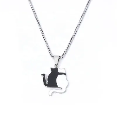 Wholesale High Quality Cat Pendant and Simple Cute Read a Book Cat Pendant Stainless Steel Waterproof Chain Necklace