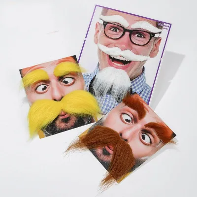 3 Pack Fake Eyebrows Mustache Set Self Adhesive Stick on Bushy White Yellow Brown Novelty Prop for Men Halloween Cosplay