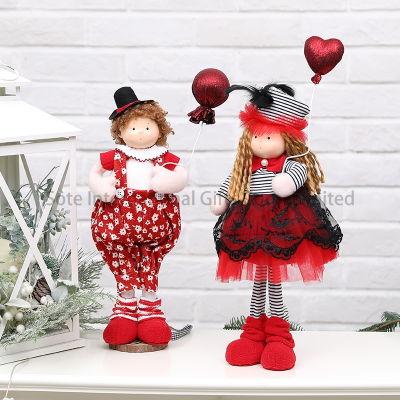 Holiday Doll Ornament Red Mix Style Boy and Girl Resin Face Cute Gift for Home Festival Decoration