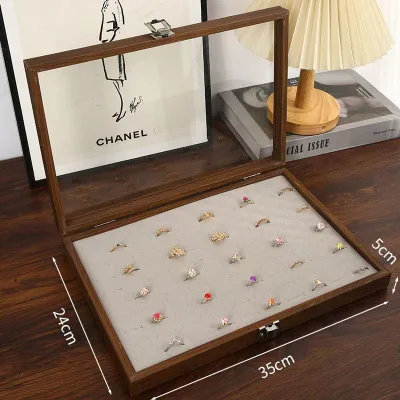 Light Luxury Black Walnut Ring Storage Box Hundred Ring Display Case for Earrings & Accessories Jewelry Organizer