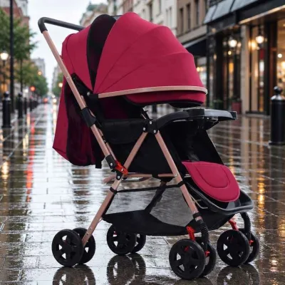 Two Tone Baby Stroller Pink Upper Black Lower Body Matt Tube Line Street Look Ride Pram Trolley Cart