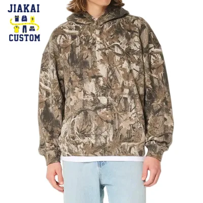 Custom Dtg Print Pullover Sweatshirts Boxy 100% Cotton Heavy Weight Hunting Camouflage Hoody Cloth Camo Hoodie for Men