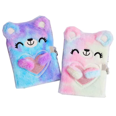 Cute Plush Bear A5 Diary Kawaii Notebook with Lock for bts Gift