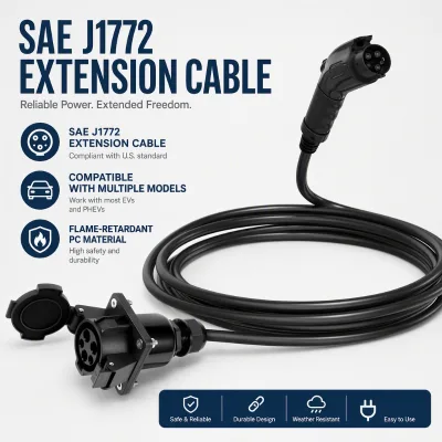 Type 1 SAE J1772 EV Charging Extension Cable 32A 7KW 5M AC Electric Vehicle Charger Cord Waterproof TPE Cable OEM Factory