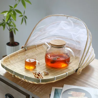 Woven Vegetable Fruits Food Meals Cabilock Food Bread Basket Serving Tent Basket Bug Proof Bamboo Serving Basket
