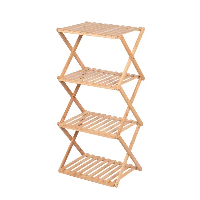 Good Quality Bamboo 4-Tier Shoe Rack Folding Bamboo Shoe Rack Standing Plant Shelves