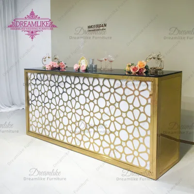 Pub Club Use High bar Counter Golden Stainless Steel Glass Iron Acrylic Top Rectangle Metal Cocktail Bar Table