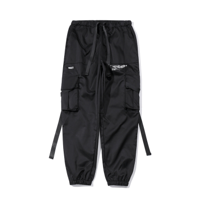 Factory Price Simple Black Loose Fit Cargo Long Men Boy Pants Side Pocket Fashion Style Streetwear Casual Sustainable Trousers
