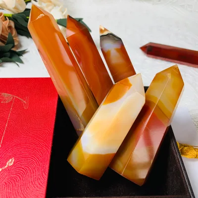 Wholesale Polished Natural Banded Red Agate Wands Carnelian Crystal Towers for Healing Decor Gifts