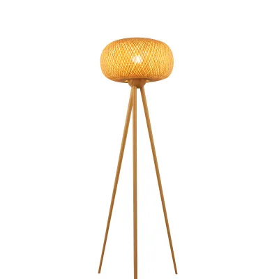 Handmade Natural Materials Bamboo Wooden Stand Enhances Tripod Floor Lamp for Living Room Decor