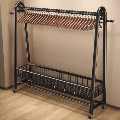 Simple Carbon Steel Coat Rack Freestanding Rotatable Movable Clothes Hanger Bedroom Indoor Home Drying Rack Clothing Storage