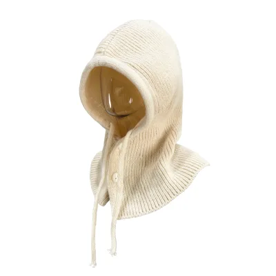 OEM Designer Custom Fashion Winter Warm Ski Mask Hooded Scarf Hat Pullover Knitted Beanie Hat Button up Balaclava