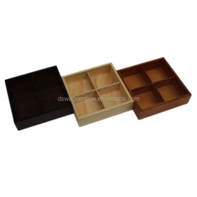 Classic Wooden Nut and Candy Box Without Lid 4 Compartments Small Square Wedding Candy Box