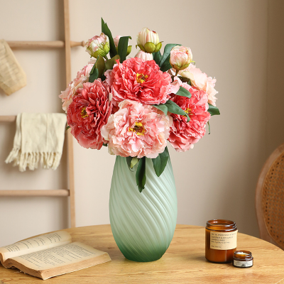 YOPIN-3517 Vintage Style 2 Heads Burnt Edges Artificial Peony Flower Silk Peony for Indoor Decoration