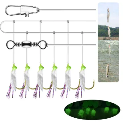 Real Fish Skin String Hooks Sabiki Rig High Carbon Steel Luminous Soft Shrimp Fishing Lure for Sea Stream Lake