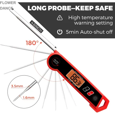 New Arrival LCD Backlight Display Digital Food Thermometer With Foldable Stainless Steel Probe