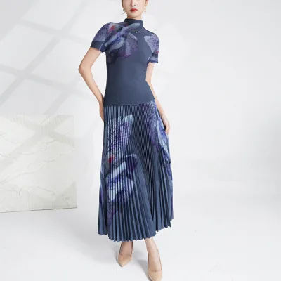 Fashion Casual Pleated Skirt Suit Womens Designer Elegant Two Piece Suit Manufacturers for Customs Clothes