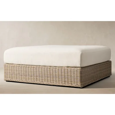Modern Distressed PE Rattan Ottoman Set with Open Cell Foam Cushion and Metal Base for Outdoor Courtyard Use