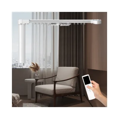 Customizable Smart Automatic Motorized Telescopic Aluminum Alloy Battery Powered White Modern Curtain Track for Hotels Curtains