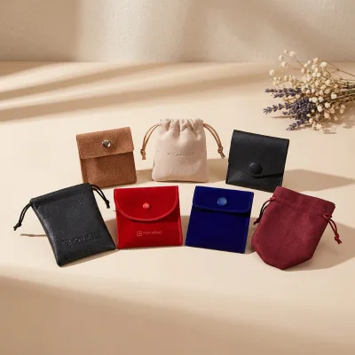 Custom Size Color LOGO Recycled Luxury Waterproof Microfiber Jewelry Pouch Bags With Button Drawstring