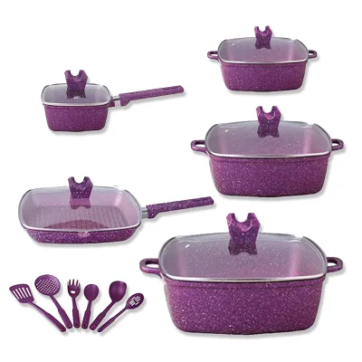 Unique Pot Set square Granite Marble Medical Stone Non-stick Cookware Set