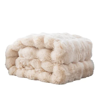 Tuscany Winter Faux Rabbit Fur Throw Blanket Bubble Design Bed Blanket for Comfort