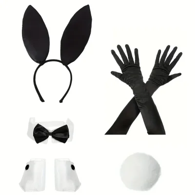 Adult Women's Bunny Costume Accessory Set Ears Headband Bow Tie Cuffs Tail-Polyester Material for Halloween Easter Party