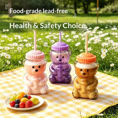 Best-selling Cute Bear Design Glass Coffee & Tea Set with Straw Thickened Heat-Resistant Large Capacity Portable Direct Drinking