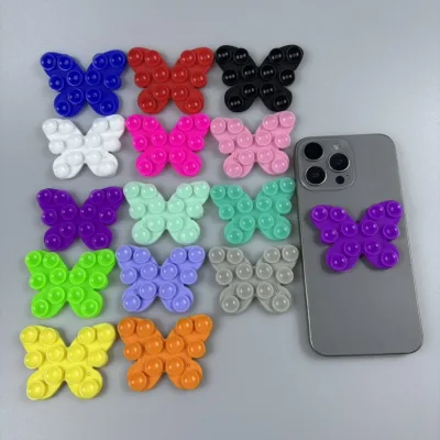 Bestselling Cartoon Silicone Double-Sided Adhesive Suction Cup Mobile Phone Stickers Butterflies Hearts Design Self-Adhesive