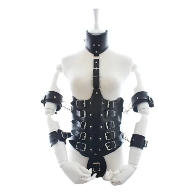 Women Body Harness Leather Restraint Armour SM Clothes with Metal Spreader Handcuffs Erotic Adult Sex Toys