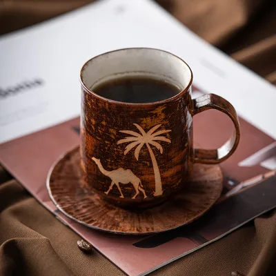 Astief Handmade Heat-Resistant Customize Logo Middle East Arabian Style Porcelain Ceramic Espresso Coffee Cup Mug with Saucer