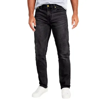 Men's Casual Flex Stretch Slim Straight Denim Jeans with Dark Solid Wash Spring Streetwear Eco-Friendly