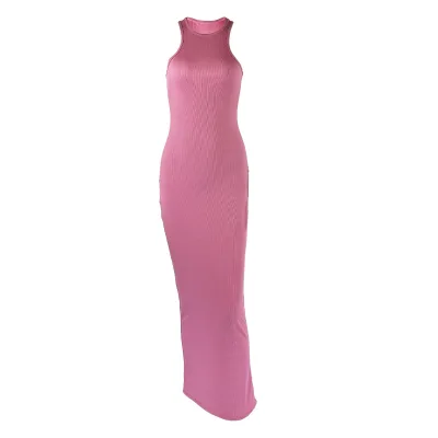 90% Polyester 10% Spandex Womens Sexy Slim Fit Long Dress Summer Sleeveless Ribbed Maxi Dress for Party Vacation