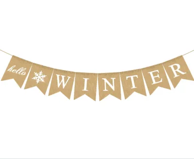 white printing 2.5m long natural jute burlap banner for winter