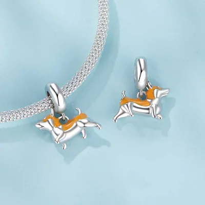 Manufacturers Wholesale Fashion Jewelry 925 Sterling Silver Enamel Process Gold Plated Corgi Pet Shape Pendant Unisex Bracelet