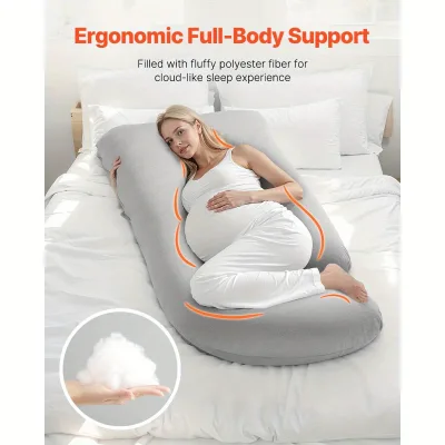 Fluffy Microfiber Filling Ergonomic Full-Body Support Maternity Body Pregnancy Pillow with Detachable Machine-Washable Cover