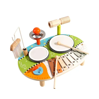 Multifunction Musical Instrument Kids Xylophone Wooden Toy Drum Set Wind Chimes Toy