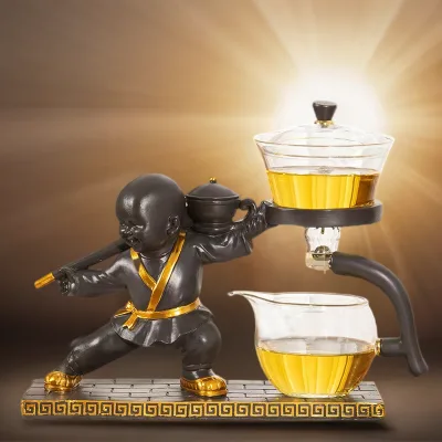 Modern Design Glass Automatic Kung Fu Tea Cup Lazy Tea Maker Home Use Black Boy Magnetic Brewing Kettle