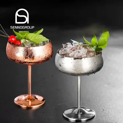 Unbreakable Stainless Steel Champagne Cups Rose Gold Silver Wine Goblet Large Coupe Martini Cocktail Glasses