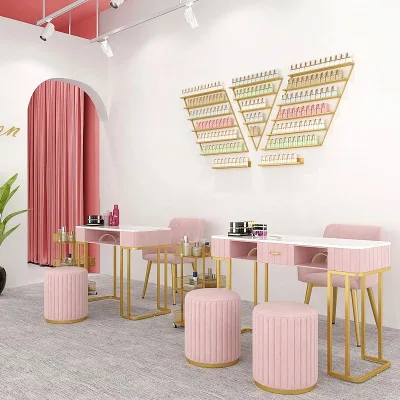 For European-style Marble and Metal Nail Table for Salon Use Durable Commercial Funiture
