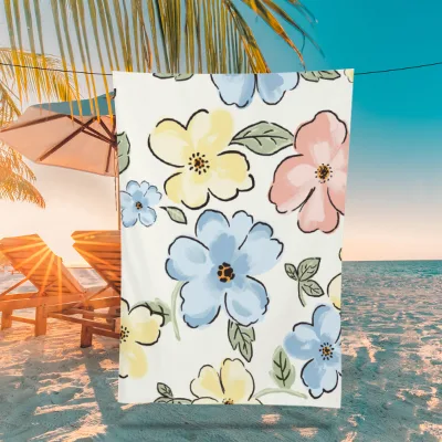 Lightweight Luxury Adult Kids Personalized Floral Design Oversized Absorbent Sand Resistant Microfiber Beach Towel