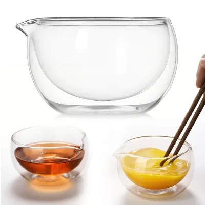 BAMBUS Premium 500ml Double Walled Glass Matcha Bowl With Spout 17oz Capacity Insulated Katakuchi Chawan for Iced Matcha Latte