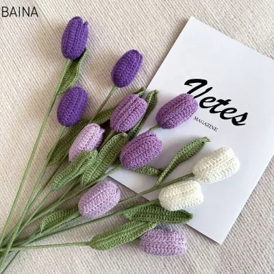 Wholesale Valentine's Day Gift Tulip Crochet Flowers Bouquet Fashion Handmade Crochet Finished Flowers Birthday Gift